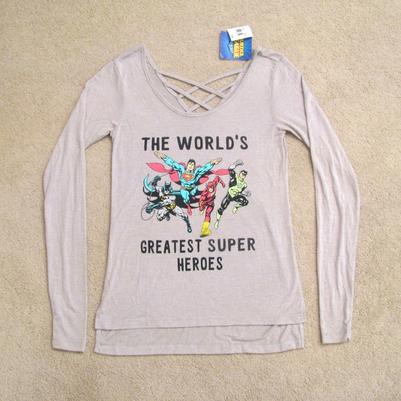 Justice League Tops - Super Heroes Long Sleeve Graphic Tee Womens Size XS Extra Small Grey Comics